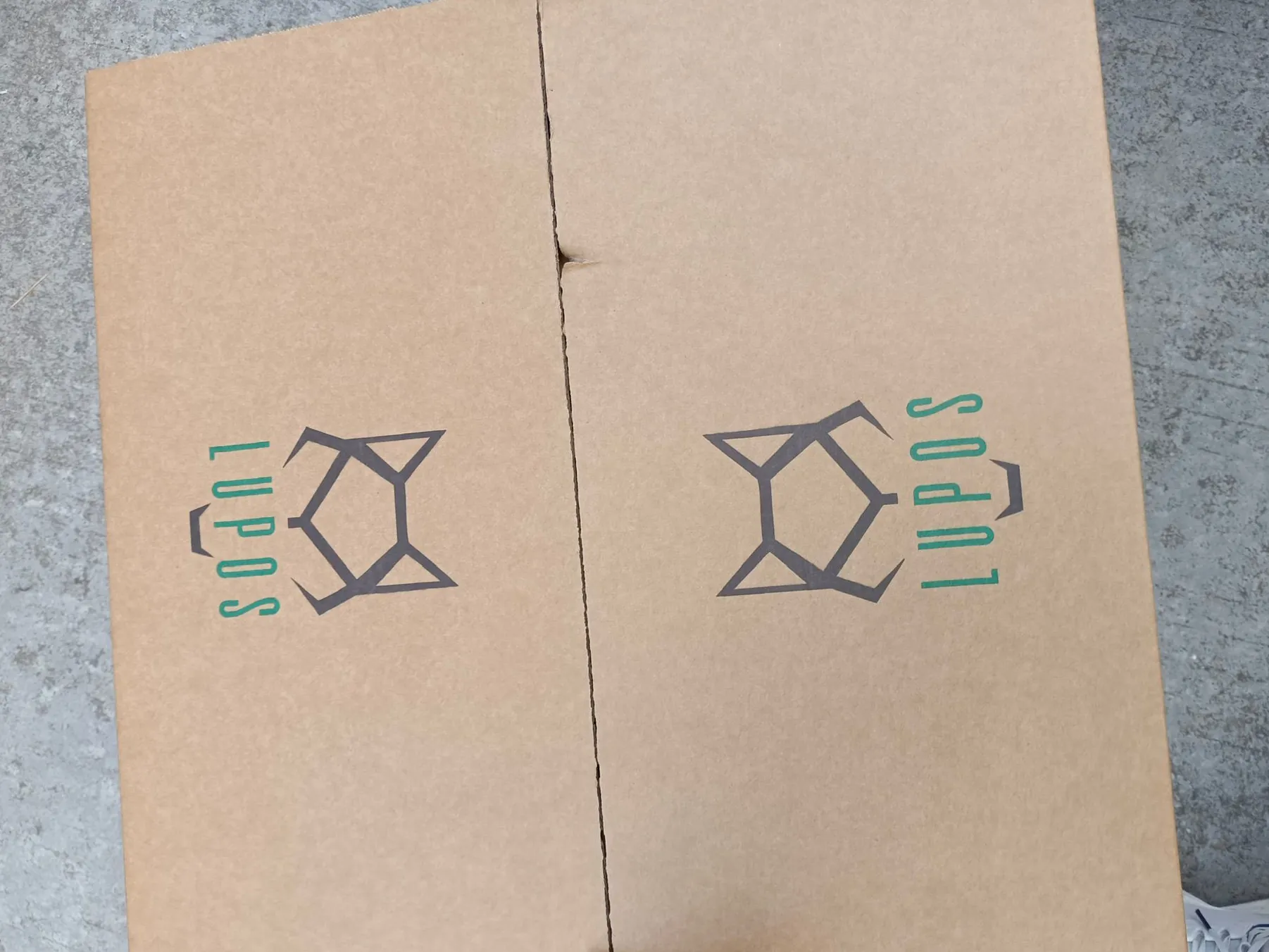 Top view close-up of a Lupos-branded product box